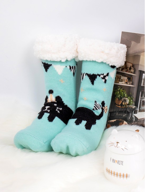 Indoor Anti-Skid Slipper Socks W/ Party Cat Design